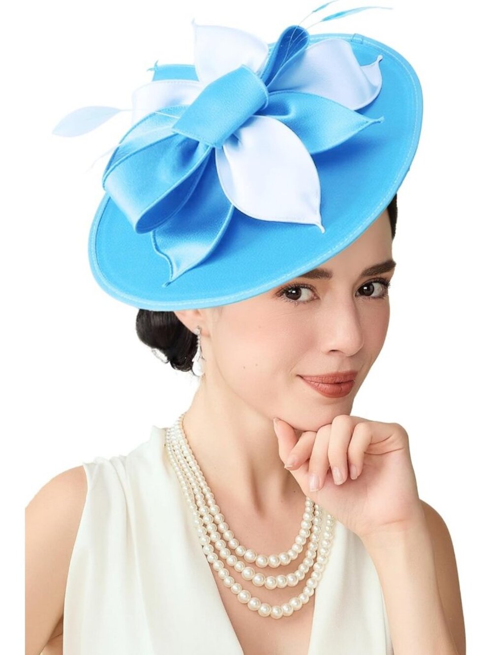 Elegant Wide Brim Derby Hat for Women with Flower & Feather Tea Party Fascinator